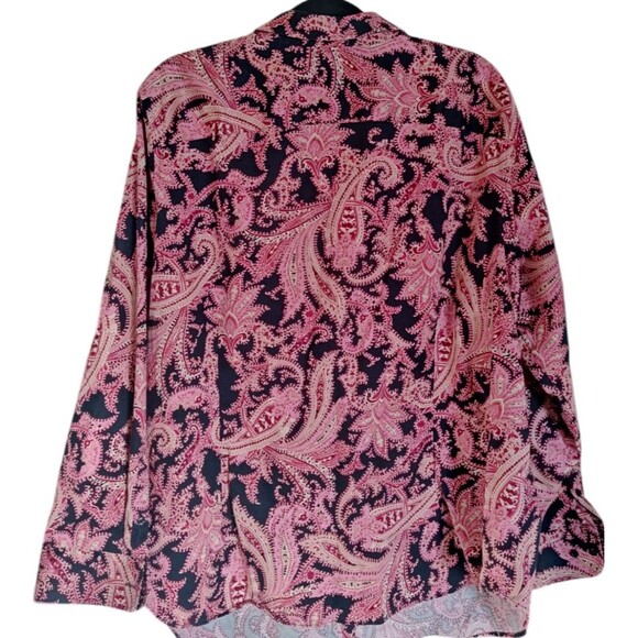 Chaps No Iron Button Front Black & Pink Paisley 100% Cotton Blouse size 2X - Picture 2 of 4
